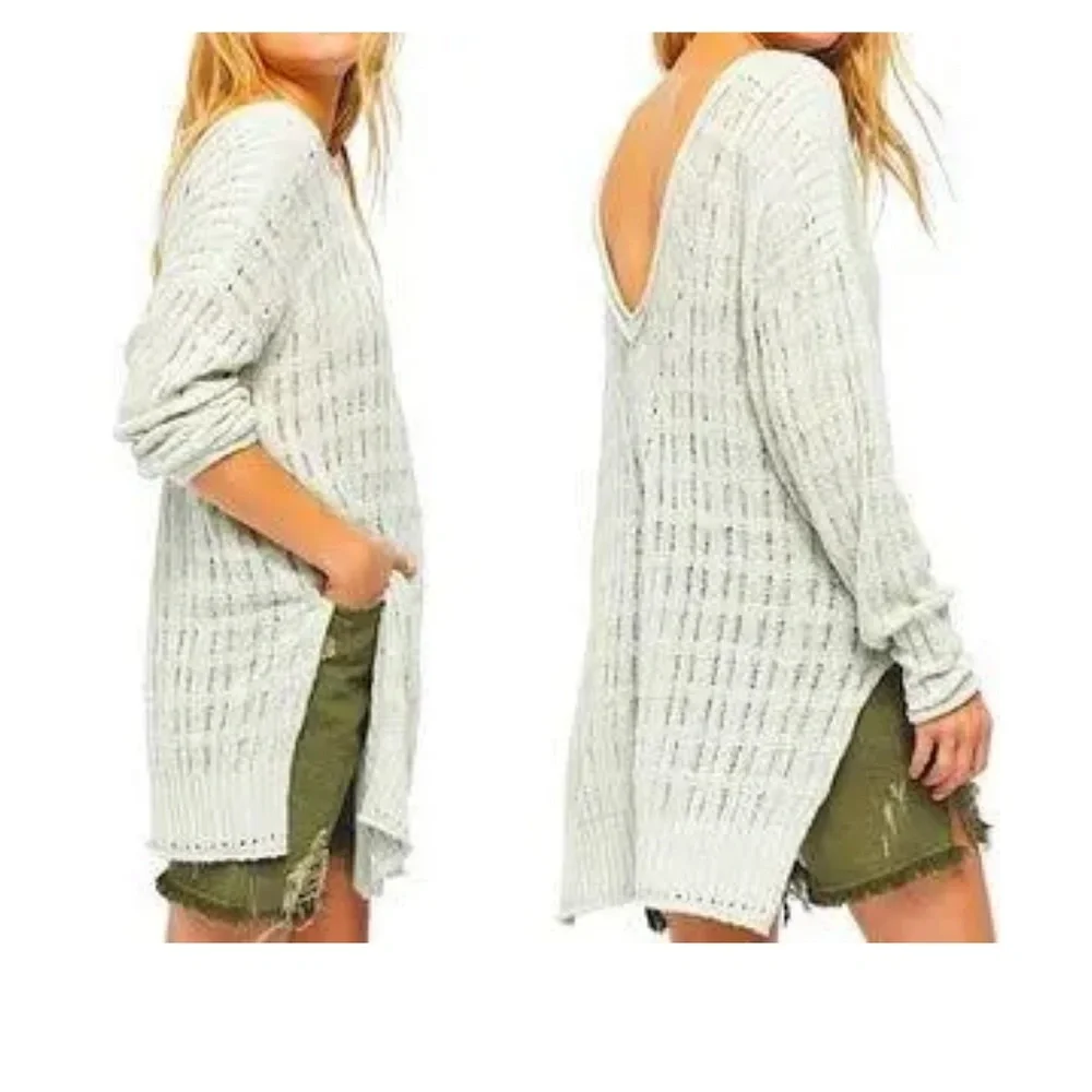 Free People Pretty in Pointelle Sweater Color: Blue | Size: S - Picture 2 of 6